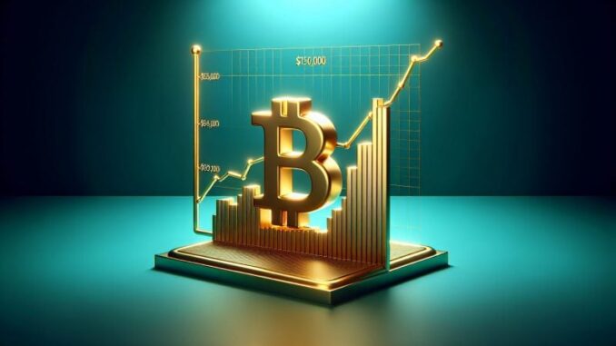 Stock chart depicts the price of bitcoin rising to $150,000 by the year 2025