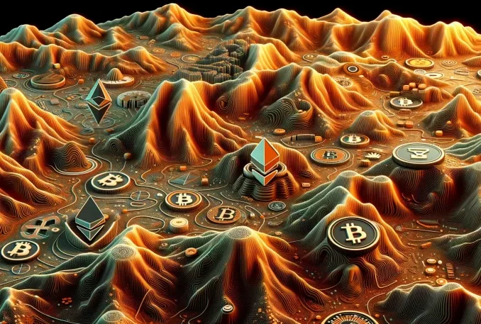 Topographic map art representing new crypto venture capital funding from a16z.