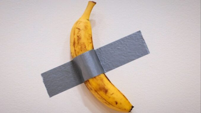 Italian visual artist Maurizio Cattelan’s duct-taped Banana titled ‘Comedian’